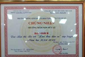 TRƯỜNG MẦM NON HỮU LỄ TỰ HÀO ĐẠT GIẢI B TẠI HỘI THI "BÉ VỚI LÀN ĐIỆU DÂN CA" CẤP HUYỆN NĂM HỌC 2024 - 2025